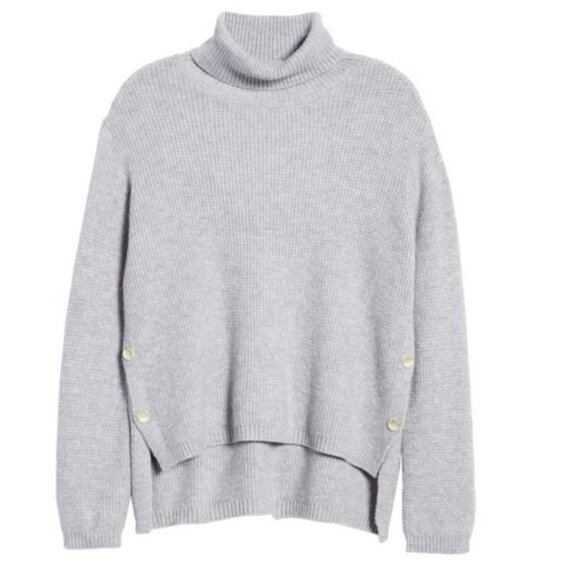 1.State Waffle-Knit Button-Detail Turtleneck Sweat - Picture 1 of 4